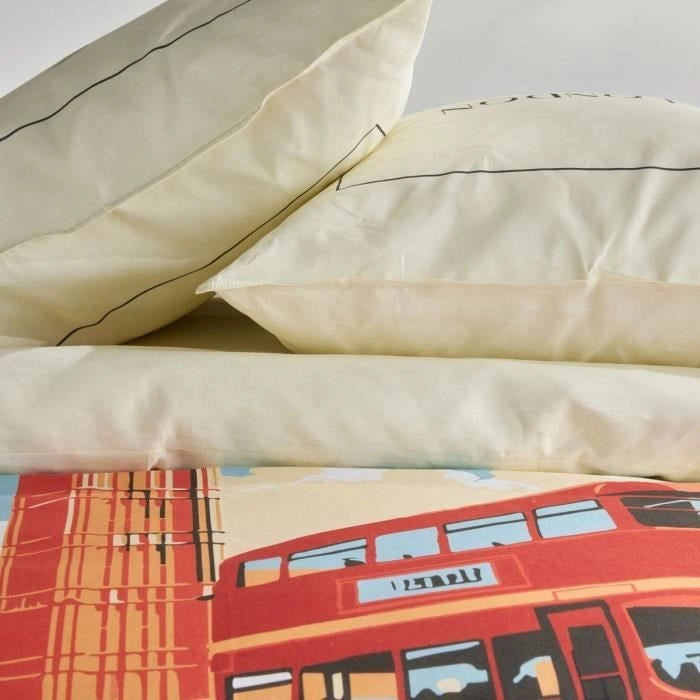 Completo letto - TODAY - JAVA - 2 persone - 240x220 cm - Cotone - Stampa Londra - Bianco sporco