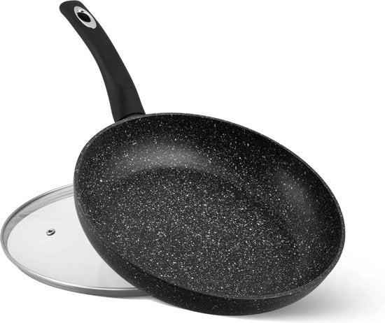 Piatto da forno in alluminio leggero da 30 cm con rivestimento antiscivolo e coperchio in vetro resistente alla riscaldamento - adatto a tutti i tipi di forni e piani di cottura a induzione