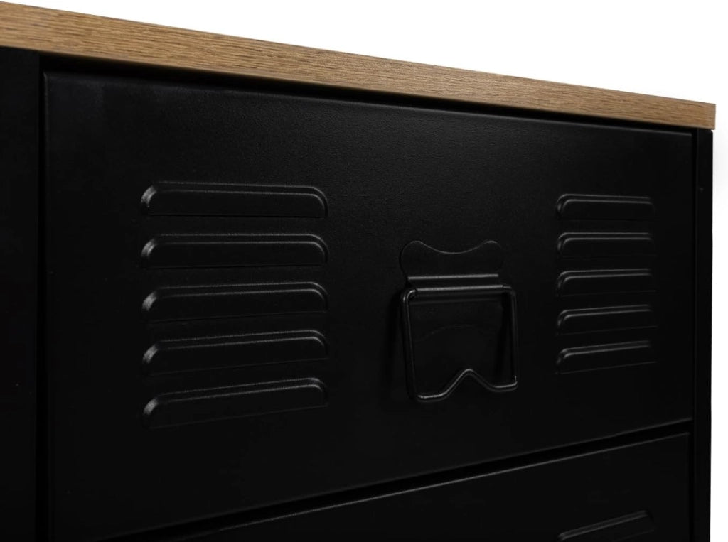 Cassettiera ESTER a 5 cassetti, 40 cm, metallo nero e piano in faggio in stile industriale