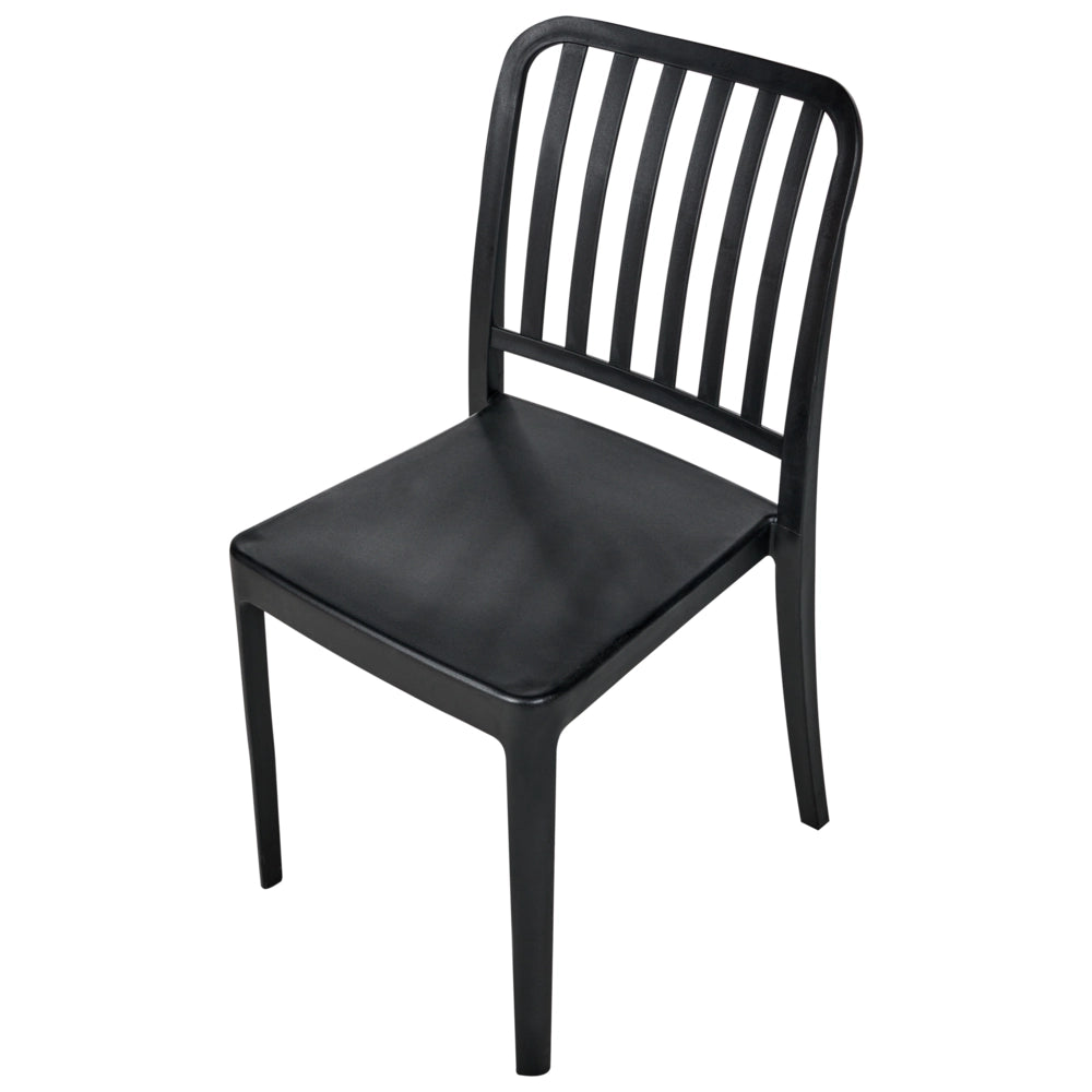 Set di 4 sedie da giardino in plastica nera impilabili, leggere e resistenti alle intemperie per interni ed esterni