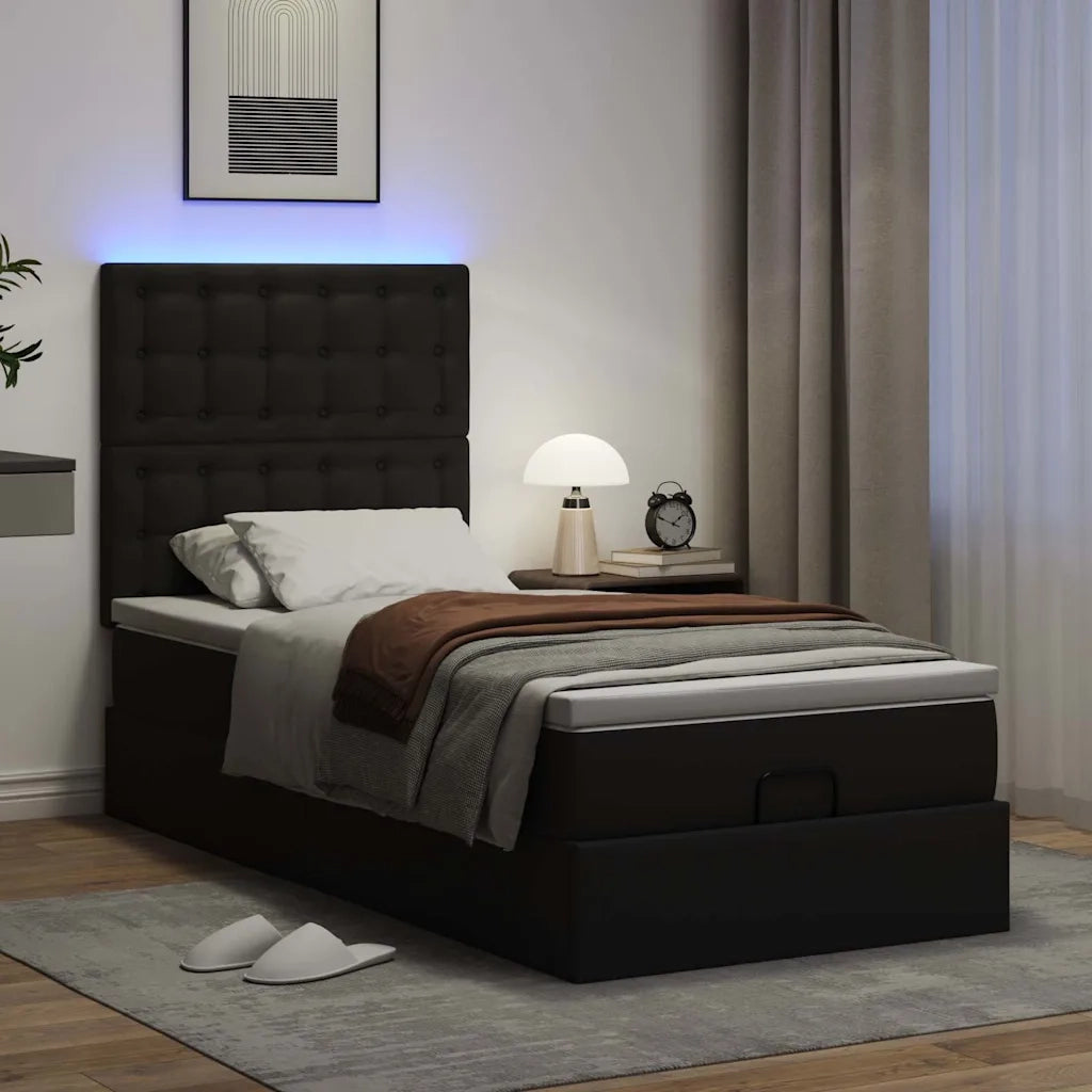Struttura Letto Pouf con Materasso Nero 100x200 cm Similpelle 3313835