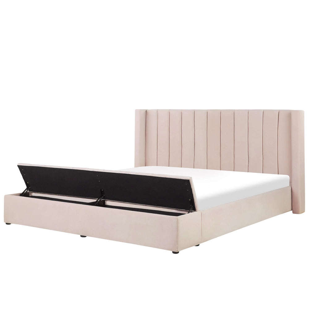Letto velluto rosa pastello rete a doghe e cassapanca 180 x 200 cm