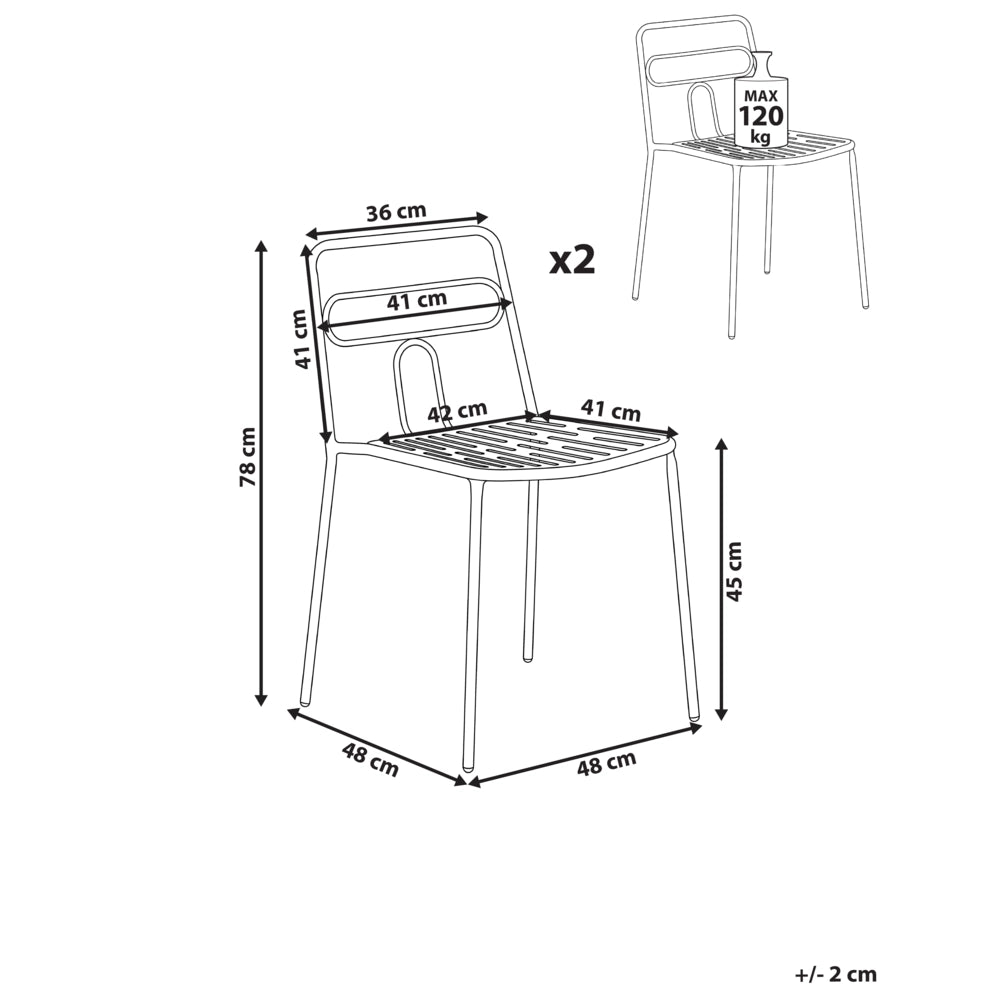 Set di 2 sedie da giardino nero con telaio in acciaio impilabili per esterni Patio moderne