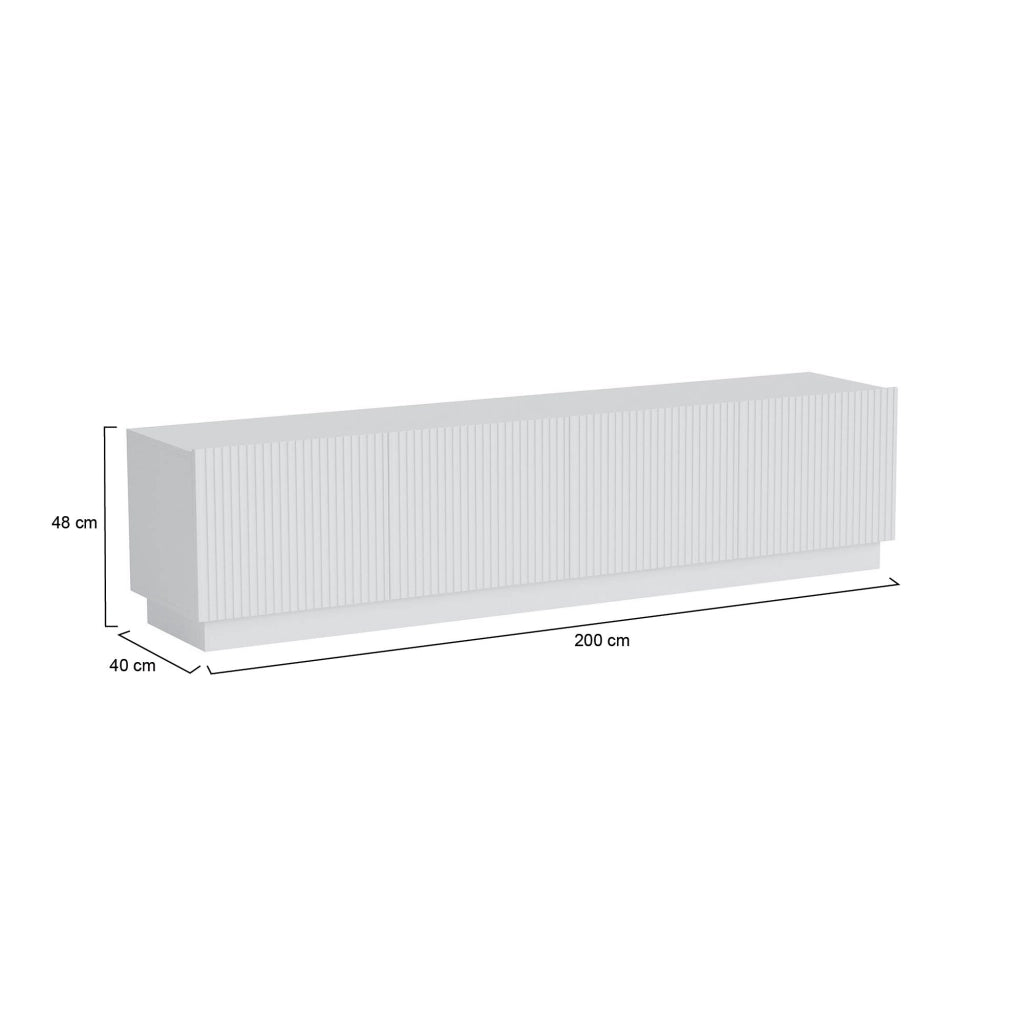 Mobile porta TV Macherio, Madia da salotto con quattro ante battenti, Design minimal e moderno, 200x40 h48 cm, Bianco
