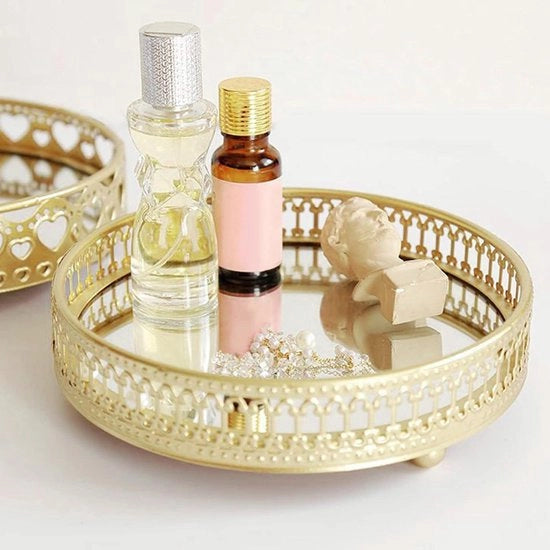 Specchio Decorativo a Rondello con Cassetta in Oro per Organizzare la Vanity in Camera da Letto e Bagno