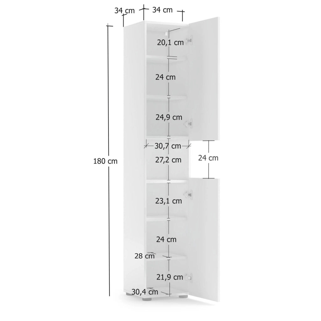 Volpetta, Mobile Colonna 5 Ripiani Made in Italy, 34x34x180h cm Bianco Lucido