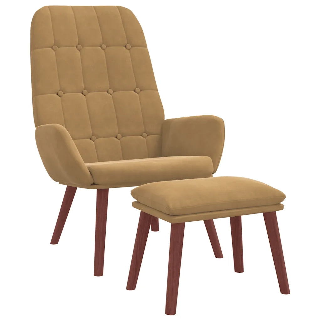 Divano Sedia-Poltrona Relax con Poggiapiedi Marrone in Velluto 716559