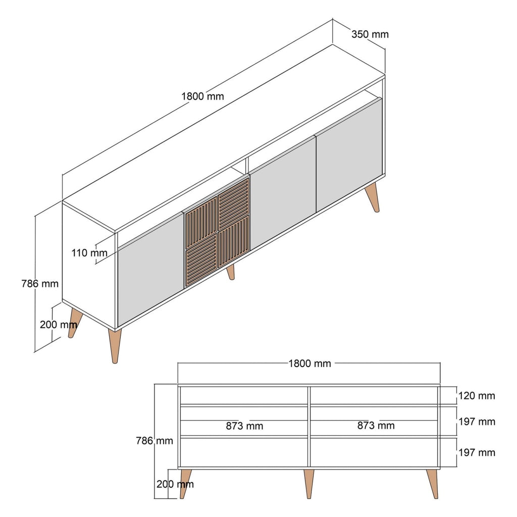 Madia Falzes, Credenza 2 Ripiani, 180x35x78h cm Marrone Noce