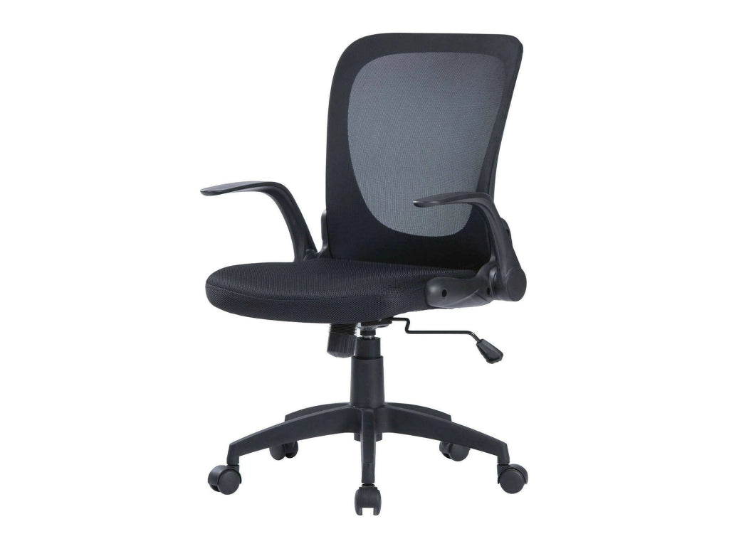Sedia da ufficio Baschi, Poltrona direzionale a rete con braccioli, Seduta ergonomica con braccioli pieghevoli, 60x59h86/96 cm, Nero