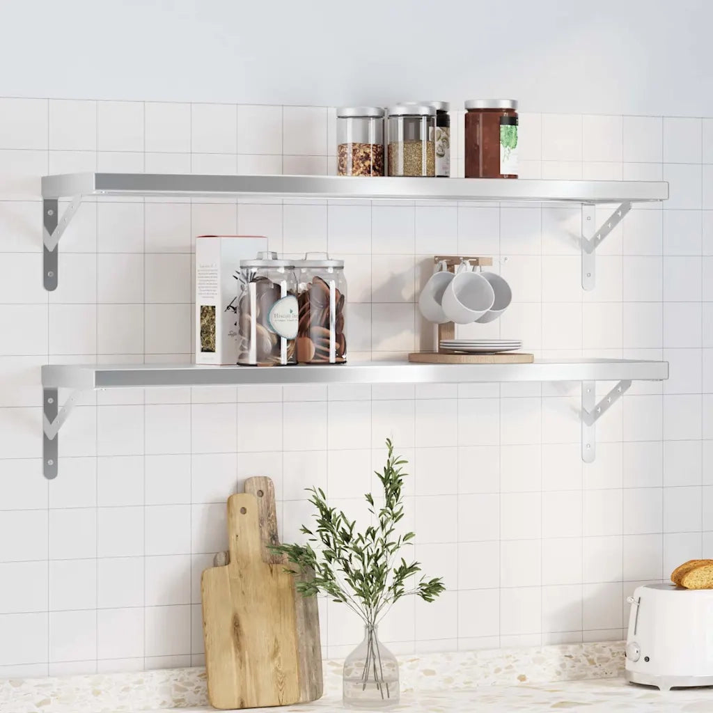 Mensole a Muro 2pz 100x23,5cm Argento in Acciaio Inossidabile 30280