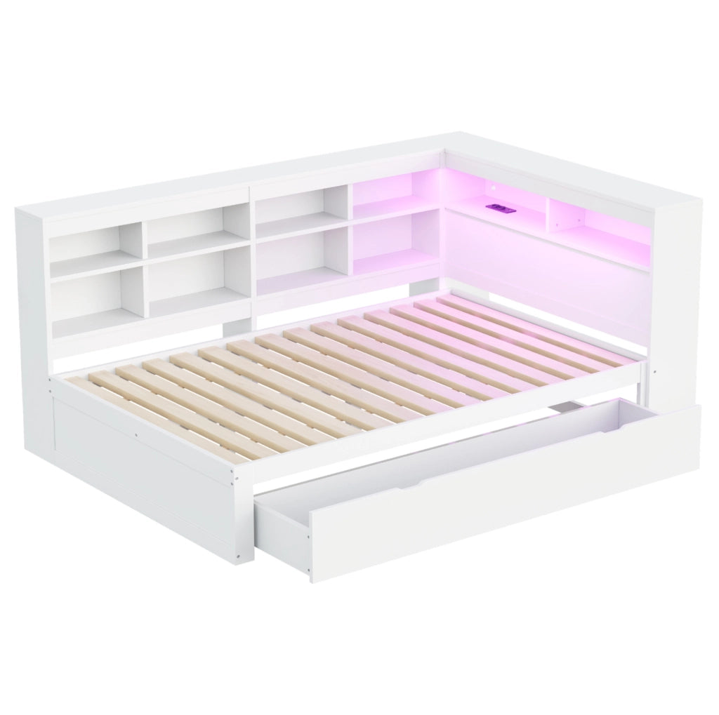 Letto matrimoniale multifunzione 140x200 cm con LED e USB