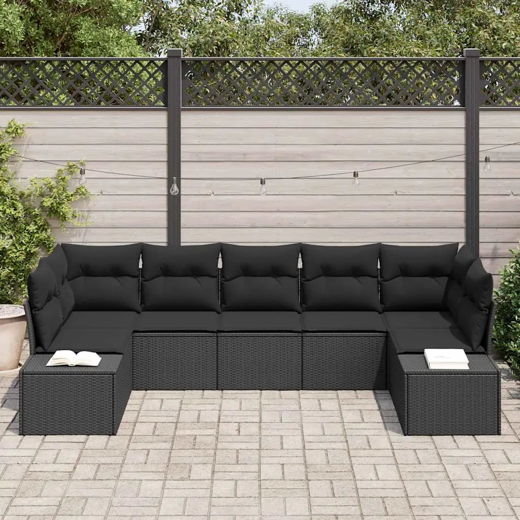 Set Divano da Giardino con cuscino 7 pcs Nero polyrattan