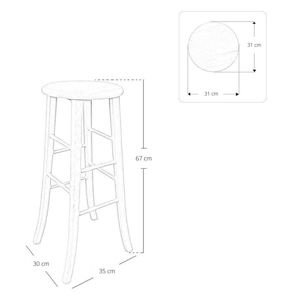 Sgabello Bar Legno Massello Noce Scuro h 67 cm Seduta Tonda, Set 2 Pezzi
