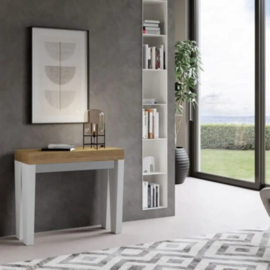 Consolle allungabile 90x40/300 cm Spimbo Mix piano quercia natura - struttura bianco frassino