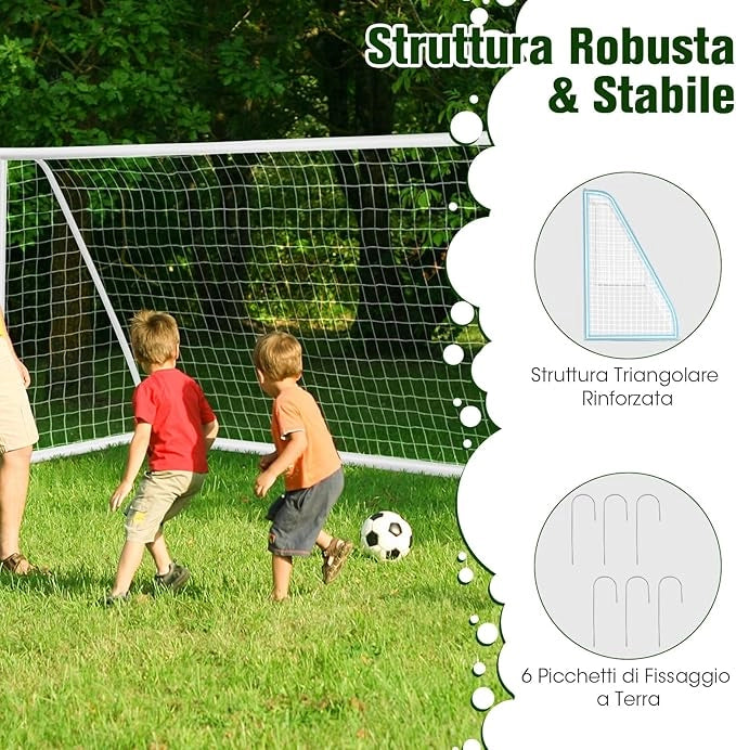Porto per Calcio per Bambini, Rete da Calcio Resistente alle Intemperie e Telaio in UPVC con Pali di Fissaggio e Coni da Calcio per Allenamenti in Cortile