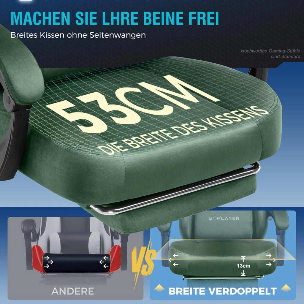 Sedia da gioco, traspirante, sedia da ufficio, ergonomica, in tessuto di alta qualità, ergonomica, schienale regolabile a 160°, poggiapiedi estraibile, carico 180 kg,verde