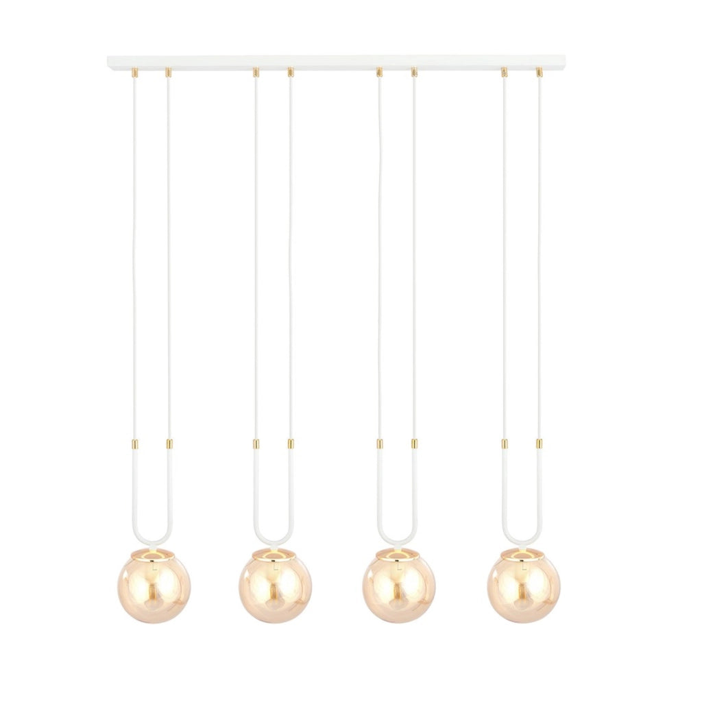 Lampada a sospensione GLAM in acciaio bianco e vetro ambra