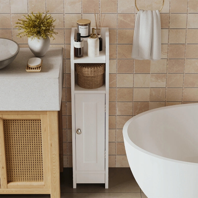 Mobiletto da bagno con ante a colonna, bianco, ripiani alti, design moderno stile loft, 80 cm