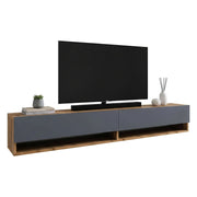 Mobile porta TV Compasso, Credenza da soggiorno, Armadio basso per TV, Base parete attrezzata, 180x32h29 cm, Quercia e Antracite