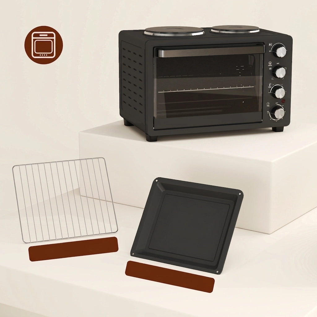 Mini Forno Elettrico 28 L 2600 W con 2 Piastre; 3 Modalità; Temperatura 100-230°C e Timer 60 Min