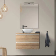 Mobile bagno sospeso 80 cm rovere miele con top e specchio tondo Master