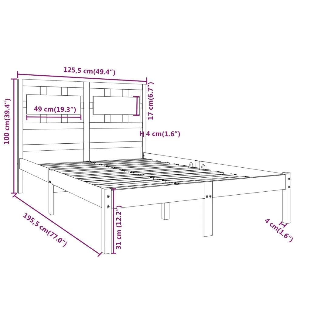 Giroletto-Struttura Letto in Legno Massello 120x190 cm Small Double 889645