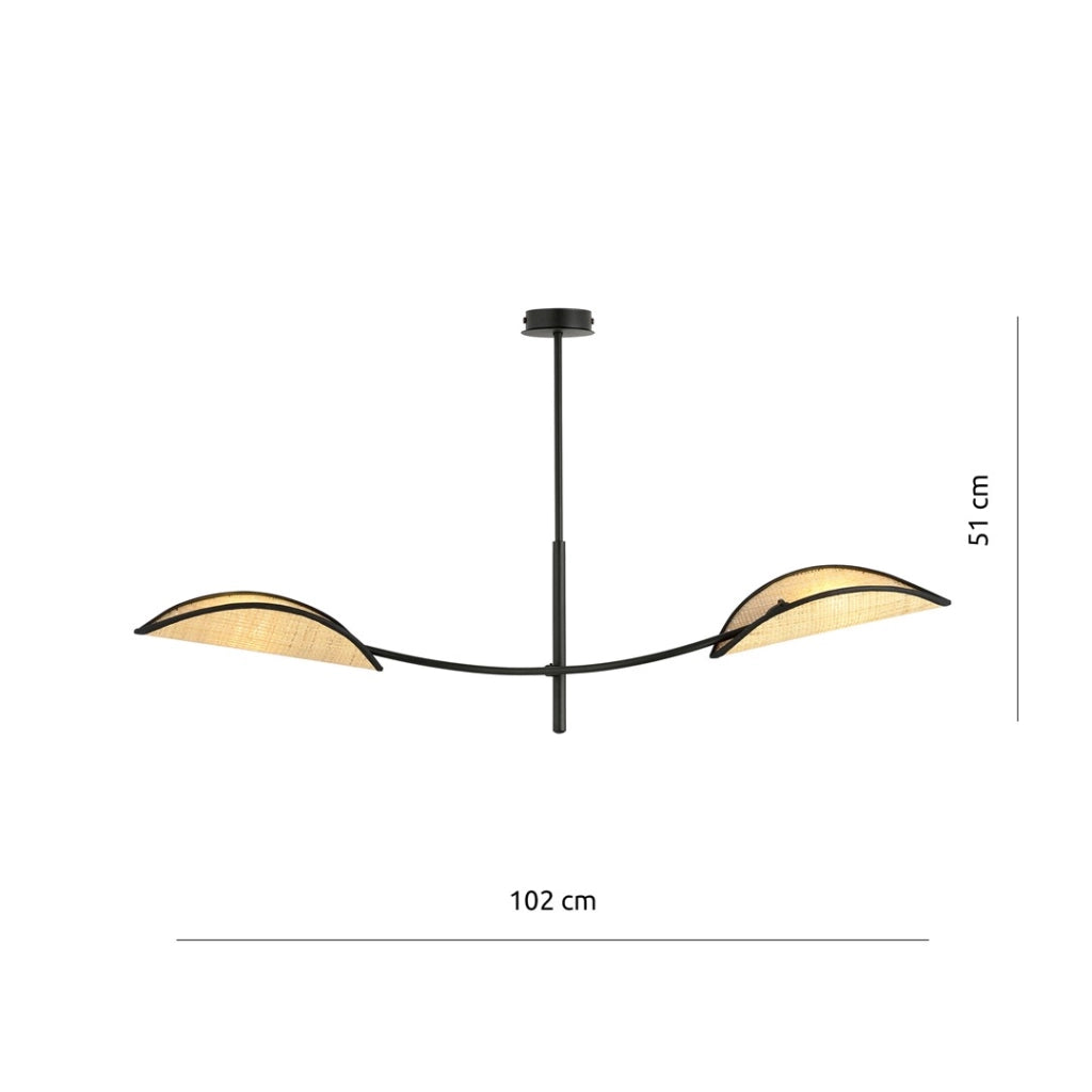 Emibig plafoniera Lotus 2 luci E14 nero rattan 103cm