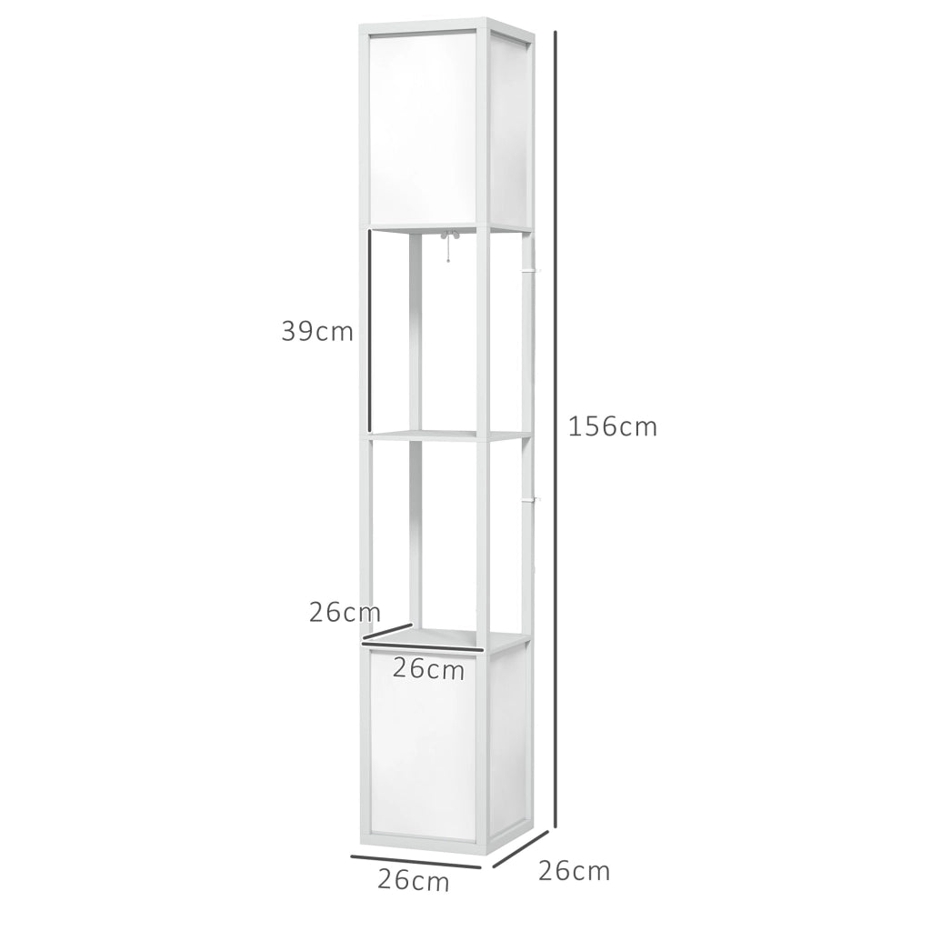 Lampada da Terra con Ripiani ¨C Xylo ¨C Bianco, 26x26x156 cm, 2 Paralumi E27