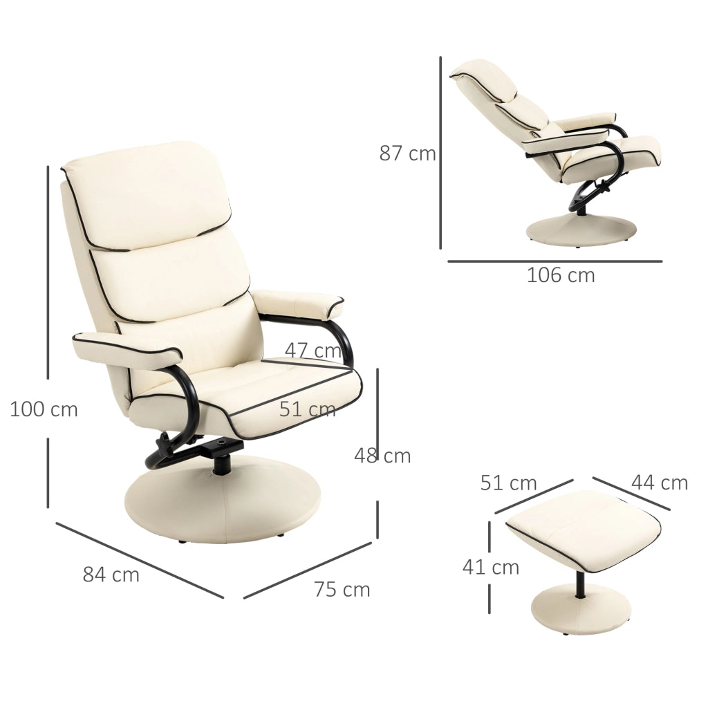 Poltrona relax reclinabile girevole con pouf ¨C zephmum ¨C crema