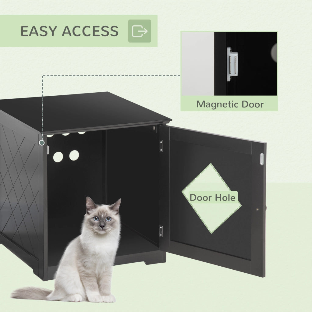 Easycomfort Lettiera per Gatti con Porta Magnetica e Piano d'appoggio, in MDF e Truciolato, 48.5x53x51.5 cm, Nera