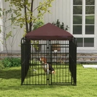 Recinto per Cani da Esterno in Metallo con Tetto, 282x141x160.5cm, Marrone