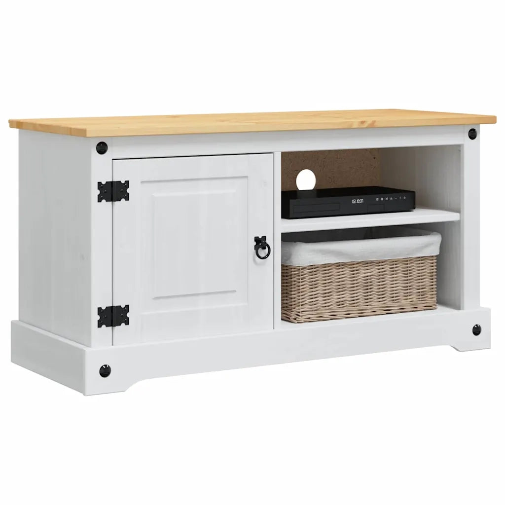 Mobile TV-Credenza per TV Corona Bianco 100 x 40 x 52 cm Pino massello
