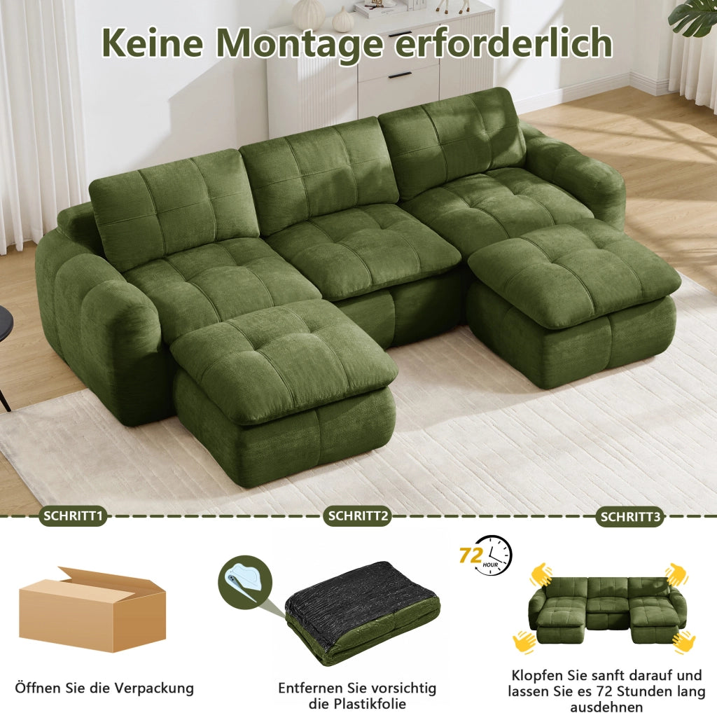 DIVANO Modulare a U 264x160 cm in Chenille Verde