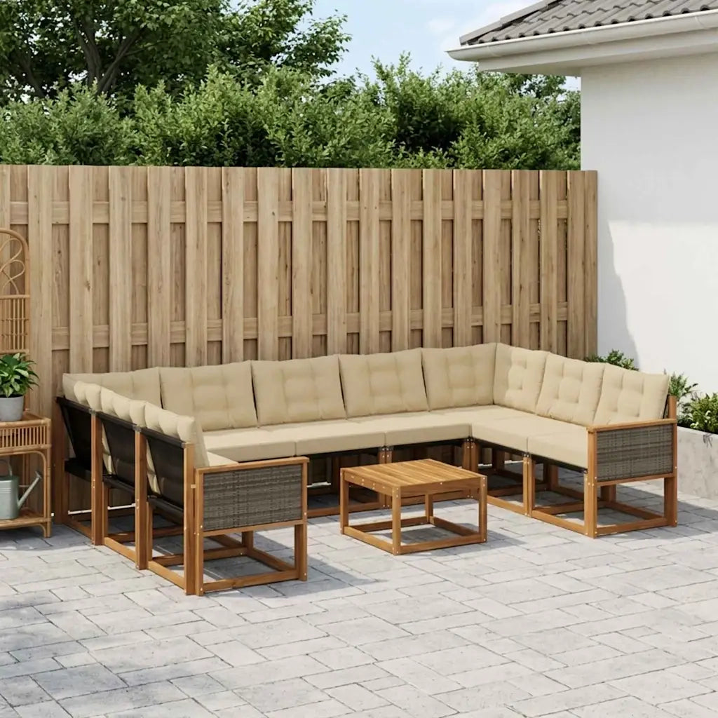 Set di divani da esterno con cuscino 10 pcs Naturale e Beige 3382221