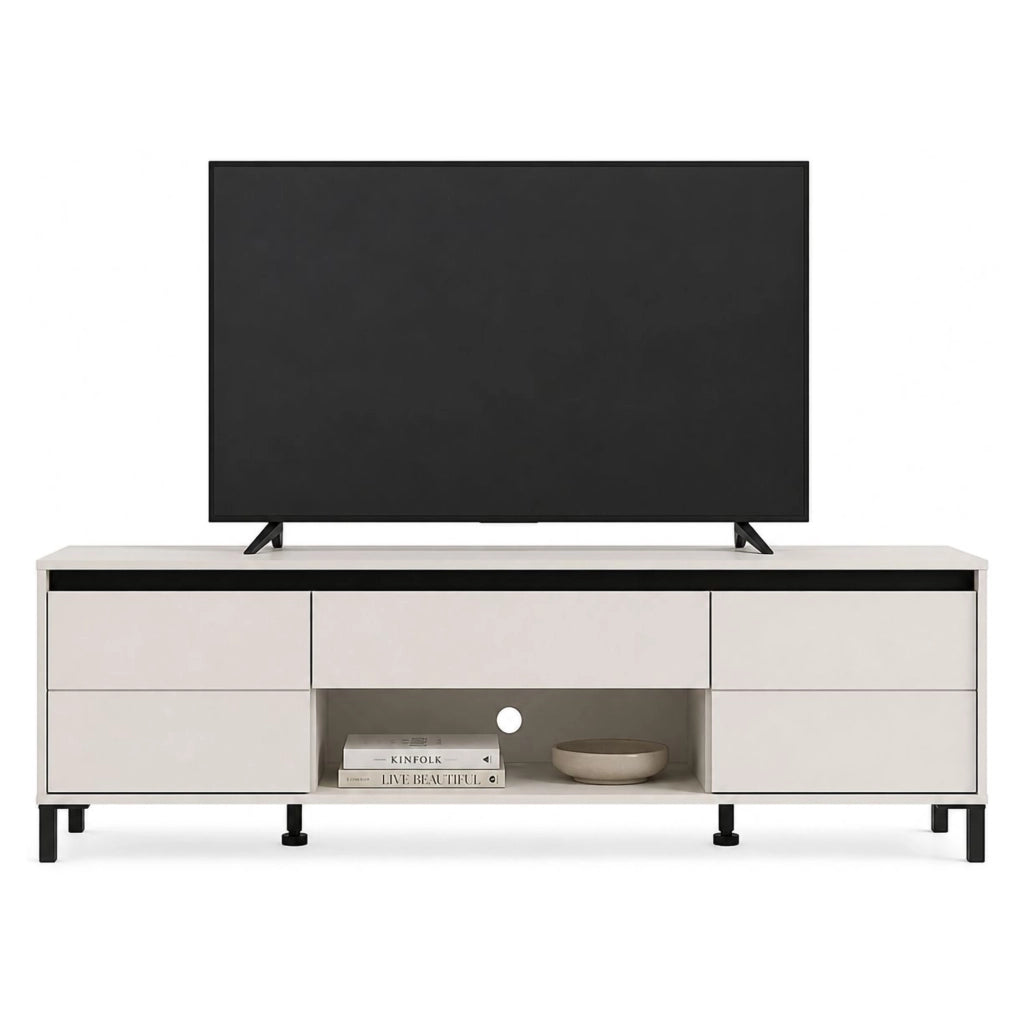 Celico, Mobile Porta tv un Cassetto, 183x40x52h cm Bianco Crema