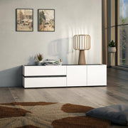 Basico, Mobile Porta tv 2 Cassetti Made in Italy, 180x47x42.6h cm Bianco Lucido
