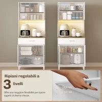 Credenza Moderna con Luci LED, Prese Elettriche e USB, 2 Armadietti e Cassetto, 71x40x180 cm, Bianco