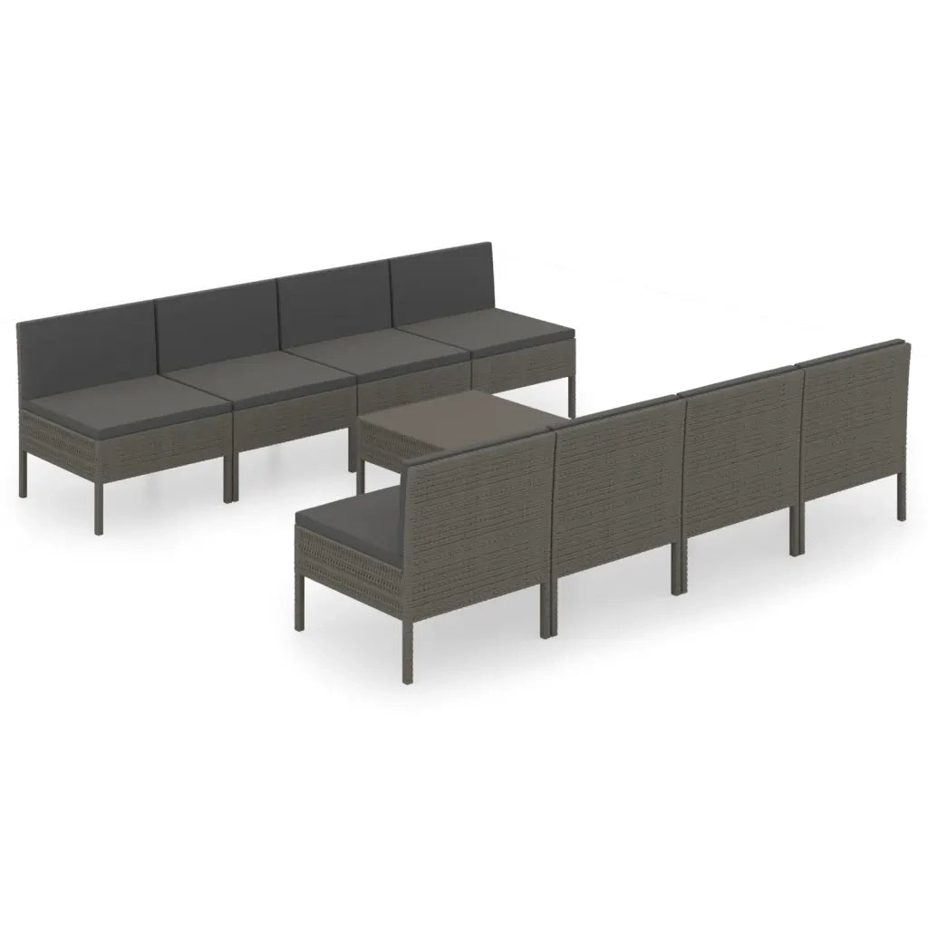 Set Divani da Giardino 9 pz con Cuscini in Polyrattan Grigio cod mxl 38290