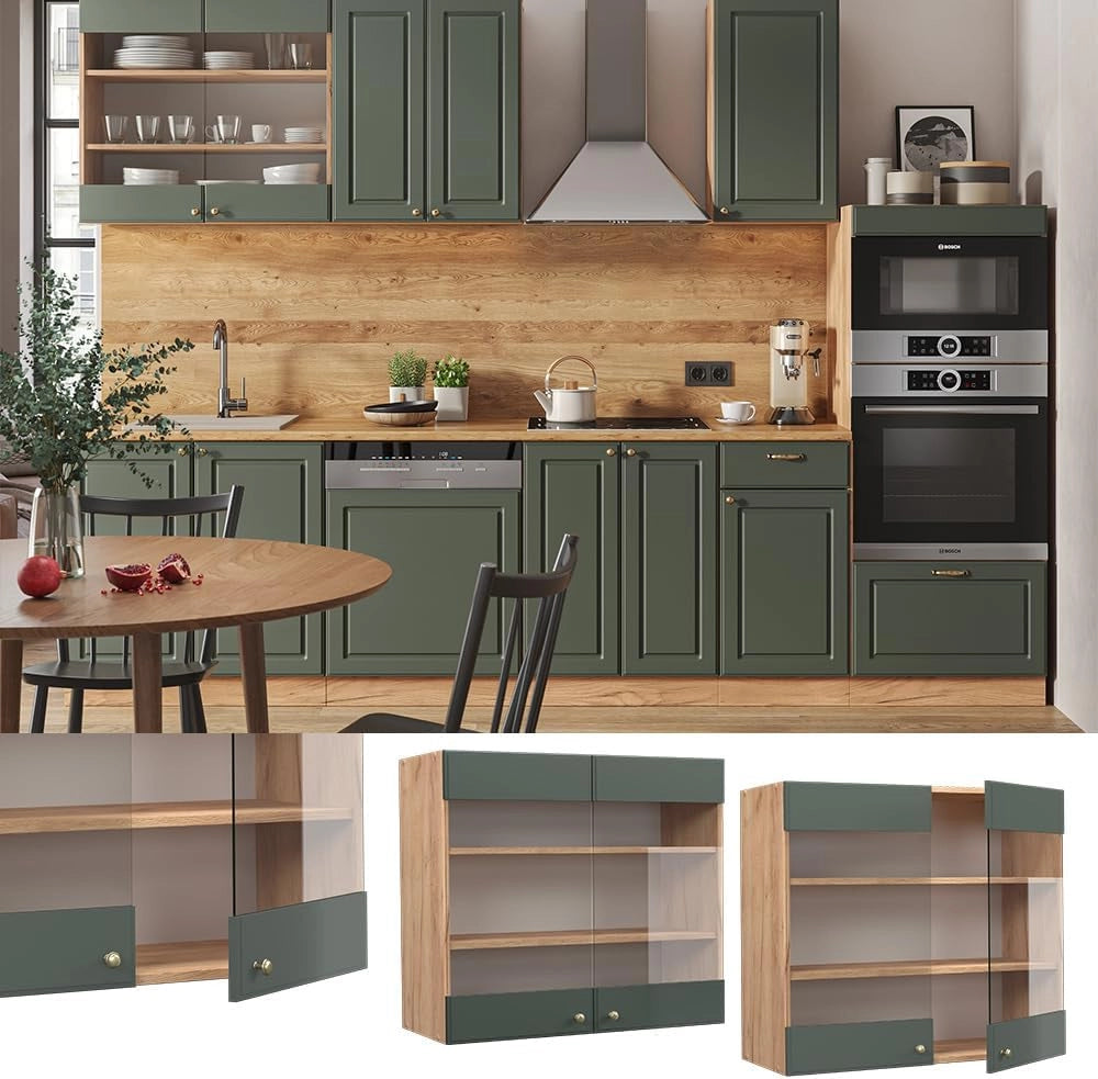 Mobile da cucina in vetro Fame-Line, Verde-oro Country House, 80 cm, per la combinazione con altri moduli della serie Fame-Line