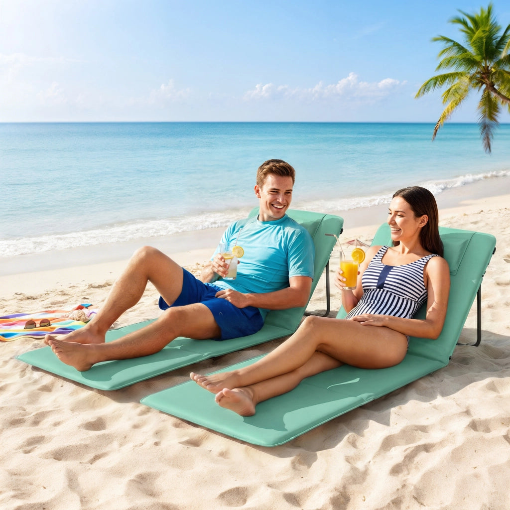 Lettino da Spiaggia Pieghevole con Schienale Regolabile ¨C Xylo ¨C 2 Pezzi Verde 146x50x2 cm
