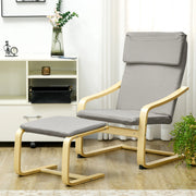 POLTRONA con poggiapiedi 66,5x80x99 cm in lino grigio chiaro Set da 2 pezzi