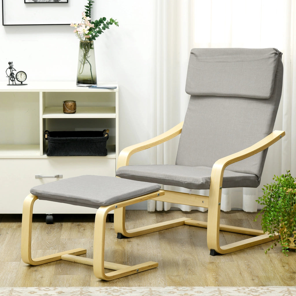 POLTRONA con poggiapiedi 66,5x80x99 cm in lino grigio chiaro Set da 2 pezzi