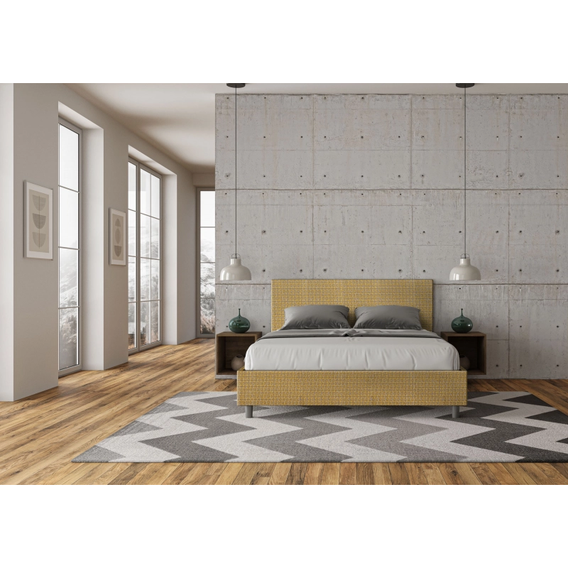 Letto imbottito Matrimoniale 160x200 cm tessuto Labirinto Adele - Contenitore,Giallo