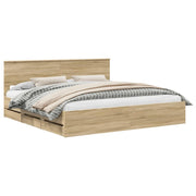 Letto matrimoniale | Letto per adulti | Struttura del letto con cassetto Rovere Sonoma 200 x 200 cm