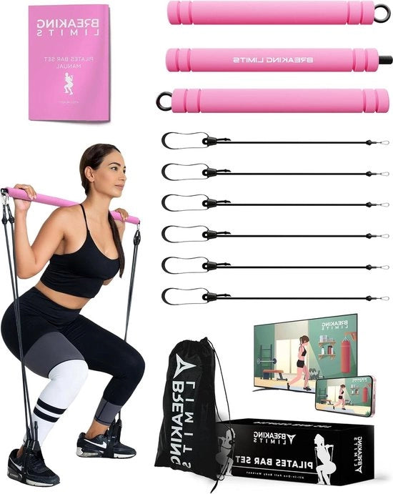 Impianto di Pilates - barra in altezza regolabile con 6 cinture di resistenza - attrezzatura fitness per corpo completo per uso domestico - allenamento impegnativo ed efficace