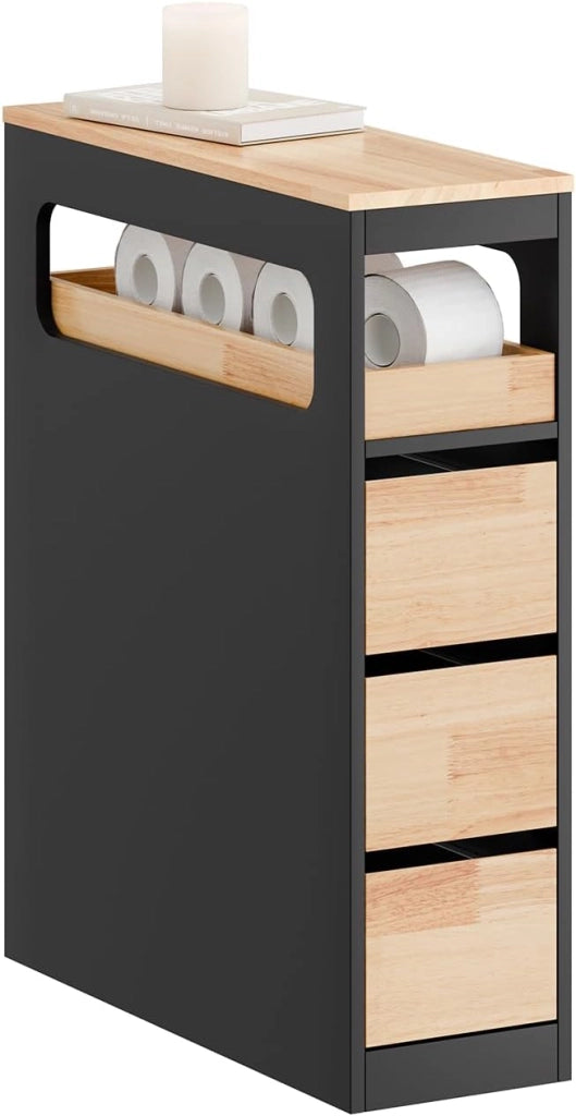 Mobiletto Bagno Salvaspazio con Ruote, Mobile Compatto con 3 Cassetti, per WC, Armadietto Bagno in Legno, Facile da Spostare, Verde, 65x24x82cm, BZR54-II-GR
