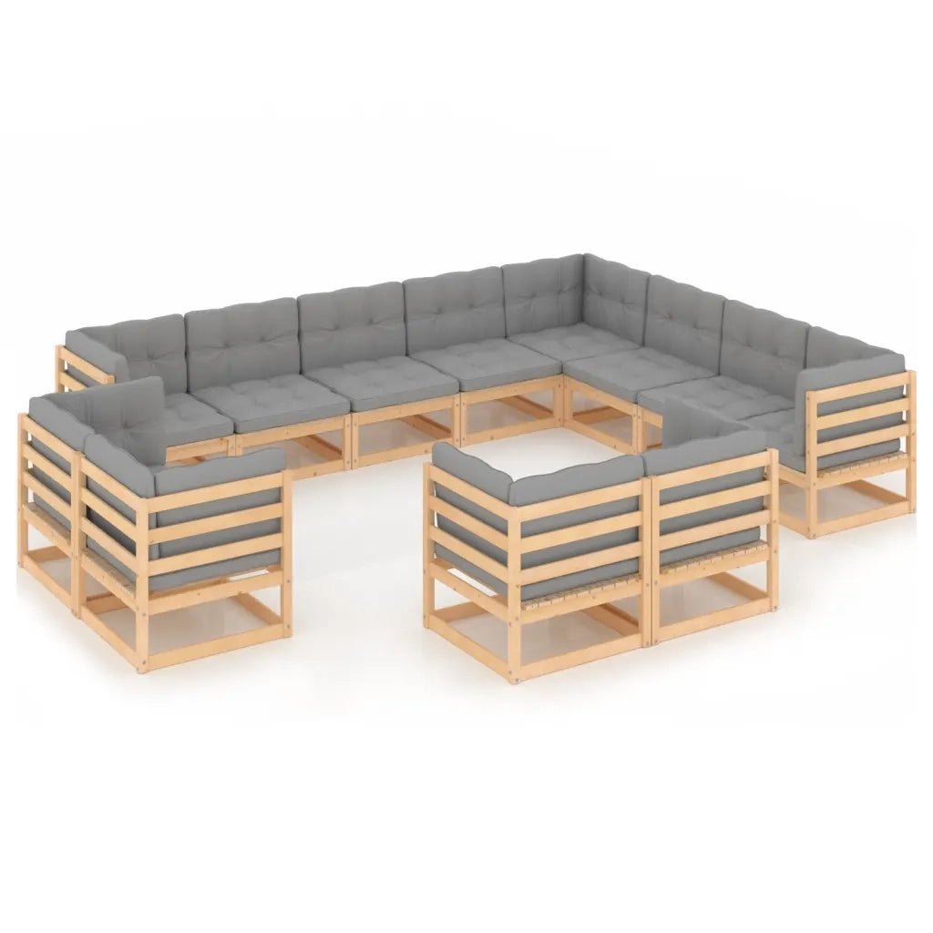 Set Divani Giardino 12 pz con Cuscini in Legno Massello di Pino 3077004