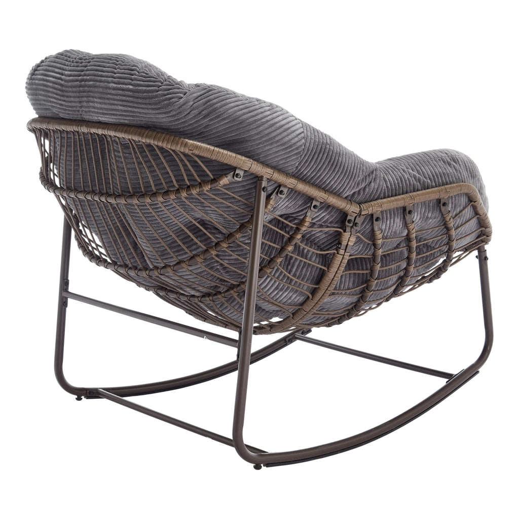 Sedia a dondolo in rattan sintetico con struttura in acciaio e design ergonomico grigio 78 × 106 × 90 cm
