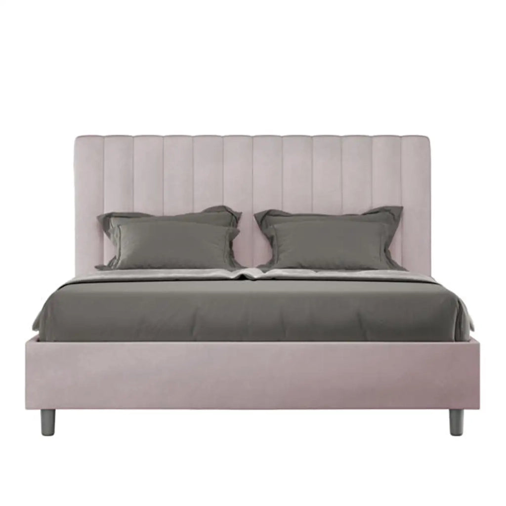 Letto matrimoniale francese contenitore imbottito 140x210 microfibra glicine Agueda