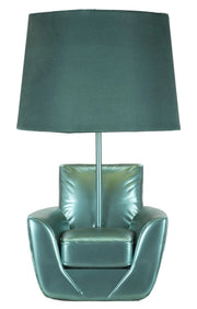 Lampada da Comodino Midcentury Turchese Ø26x43 cm in Resina e Ferro e Tessuto Turchese